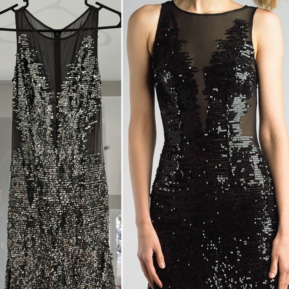 Basix Black Label Formal Gray/Silver Sheer Mesh Sequin Panel Gown - 0 - Picture 2 of 10